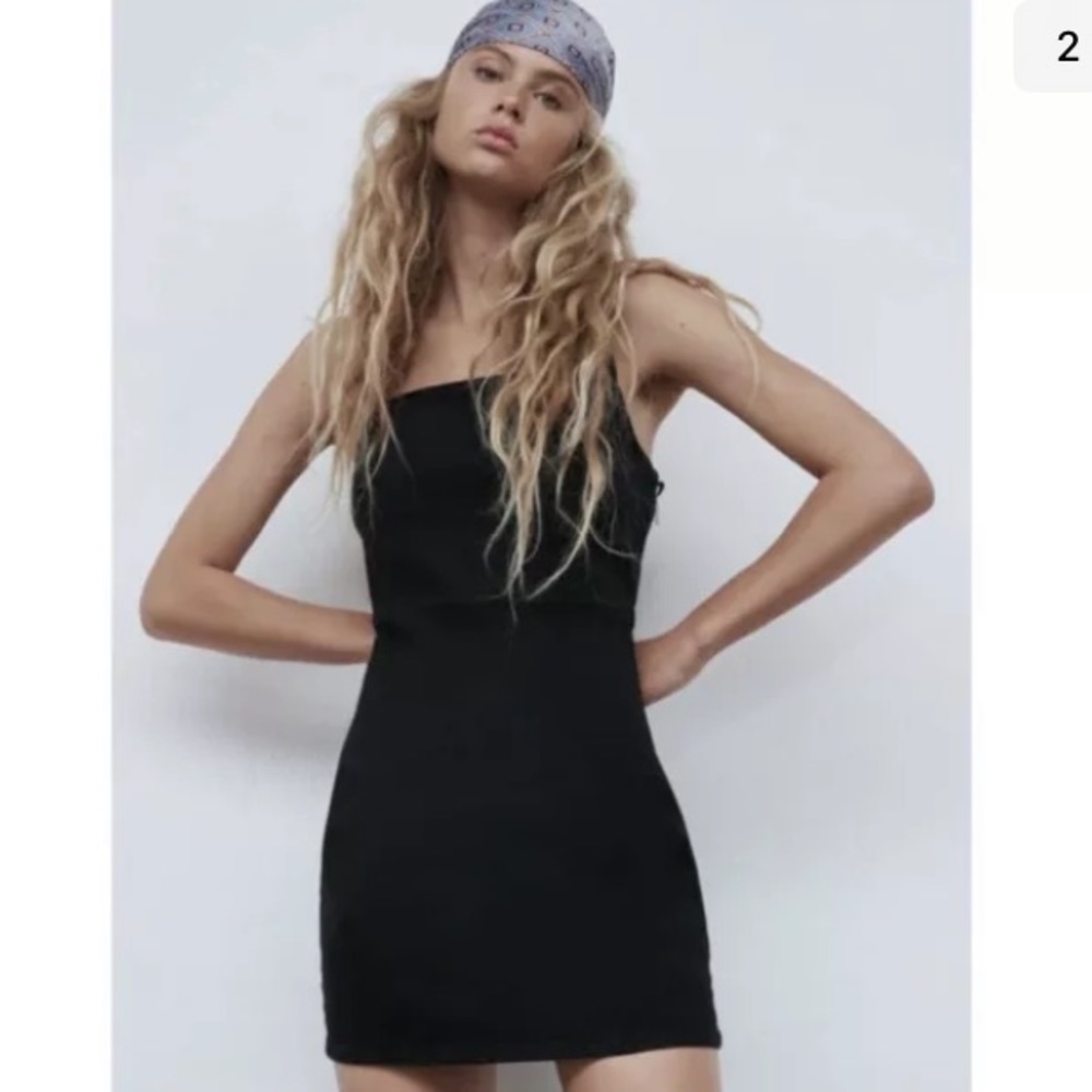 Zara black denim dress large